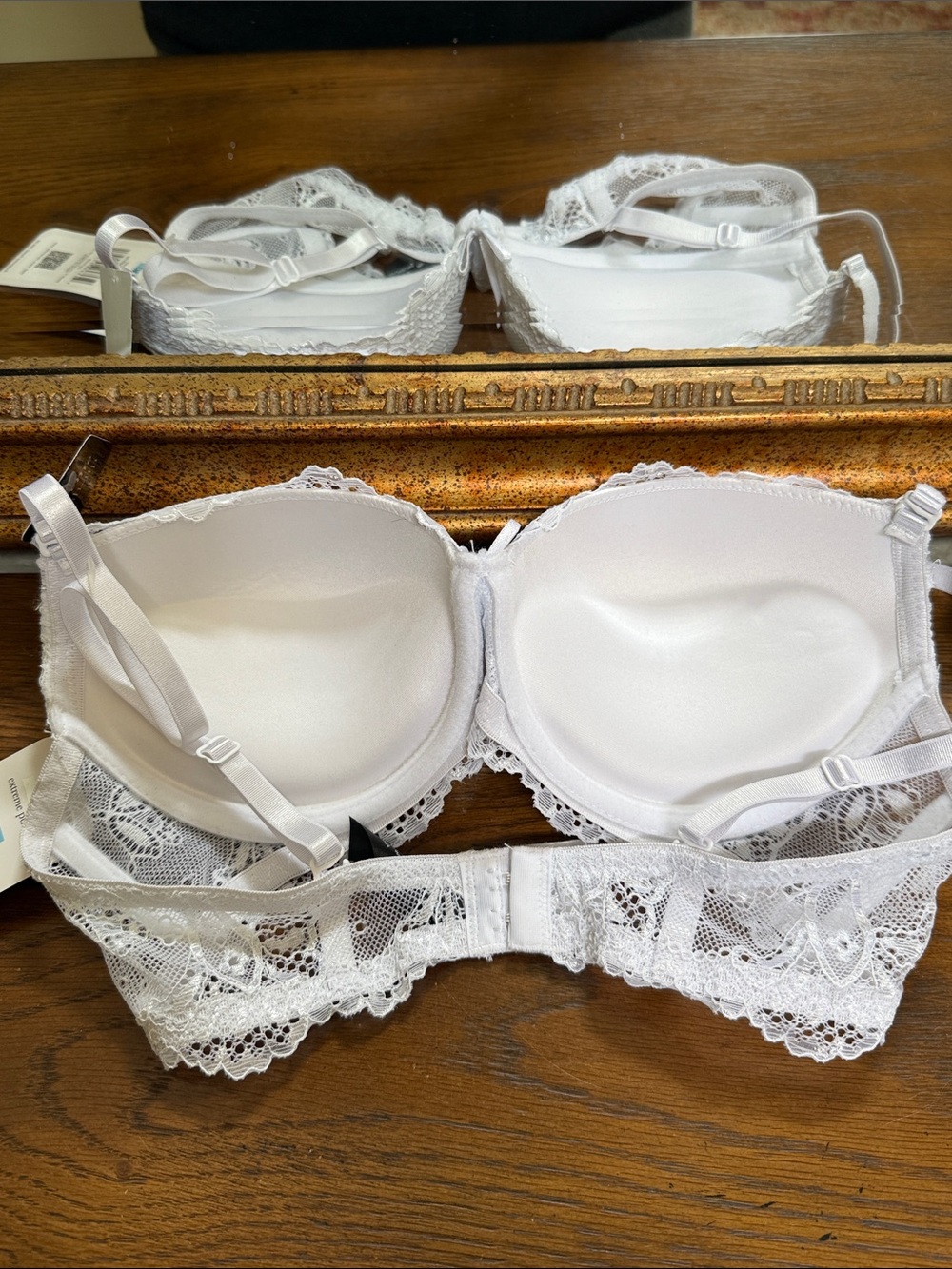 Rene Rofe White Lace Extreme Push-Up Bra with Floral Embroidery. Size 36C. - Picture 7 of 11